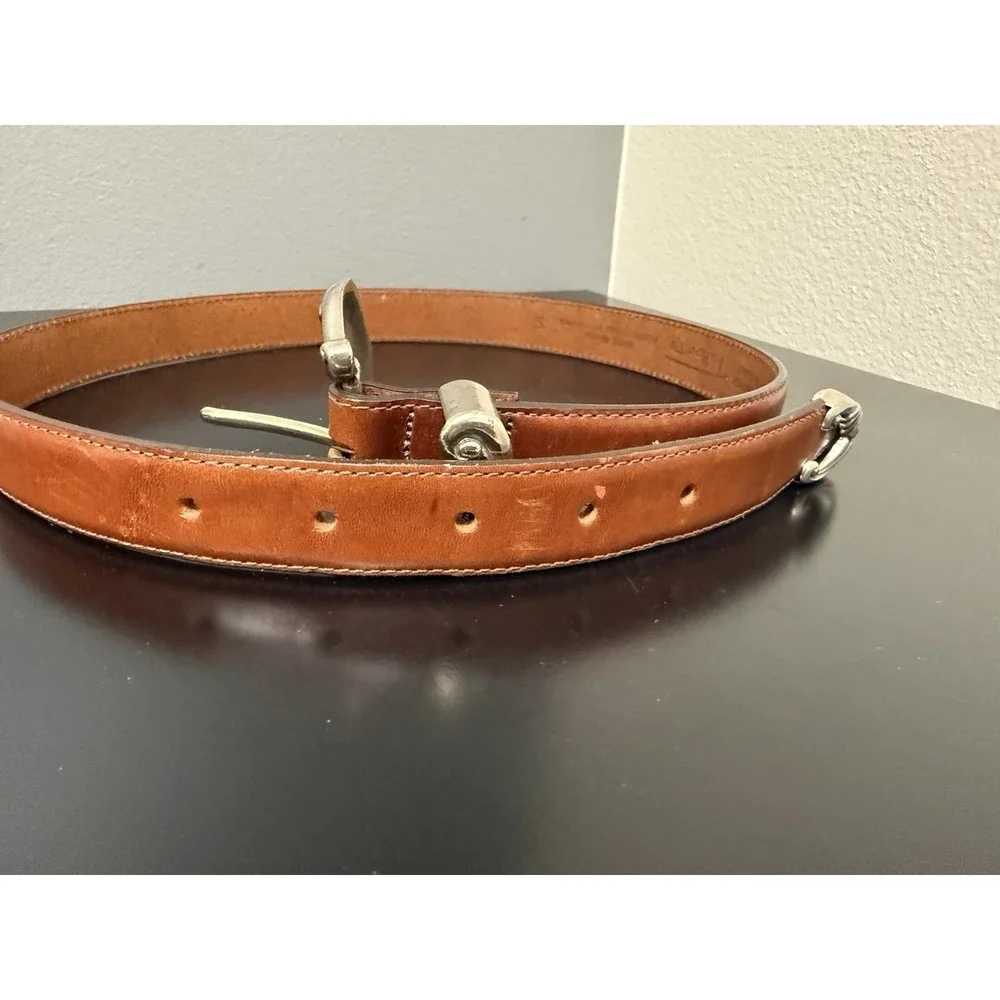 Talbots Brown Leather Belt Western Buckle Gardening Charms Small USA Made 32